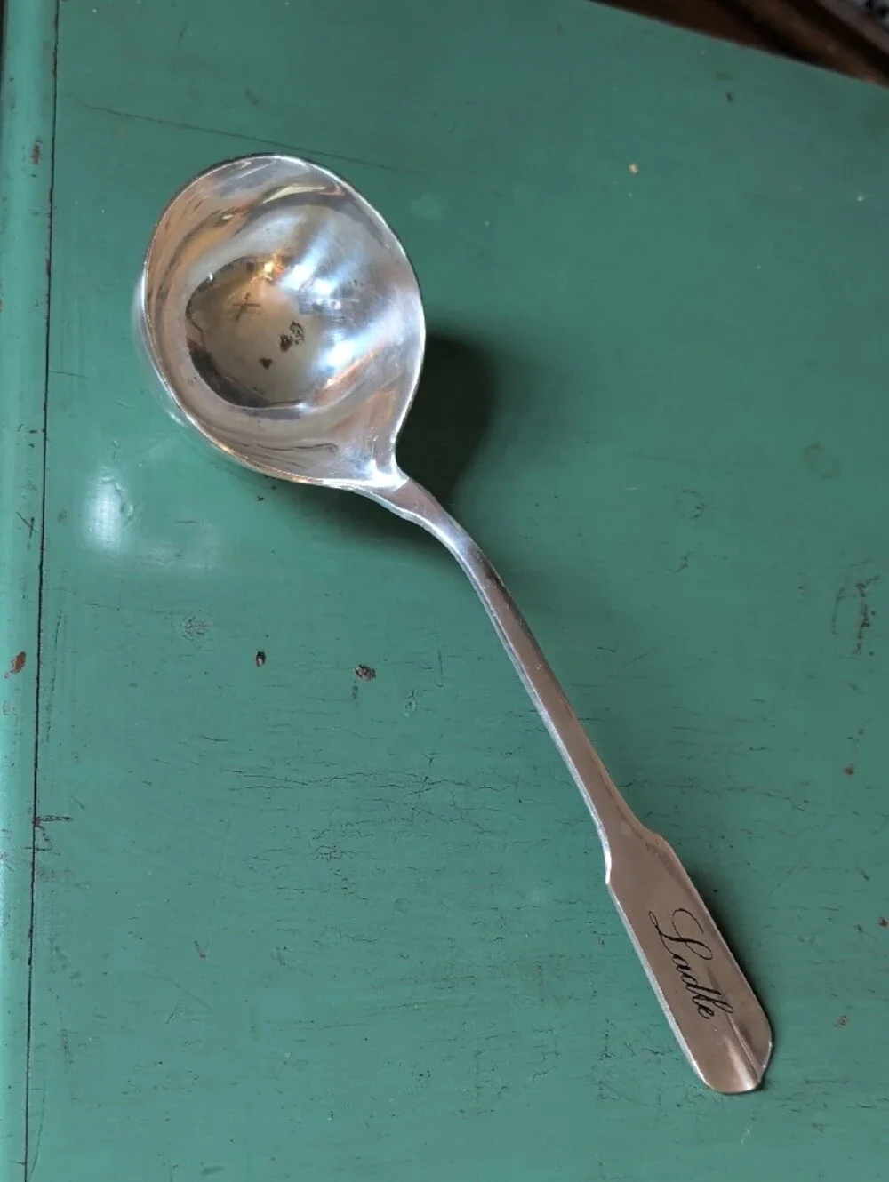 Pottery Barn Antique Silver Plated Serving Ladle Fiddle Pattern Handle